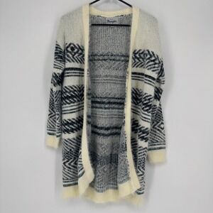 Wrangler Fuzzy‎ Knit Tribal Cardigan Sweater Open Front Cream Black M